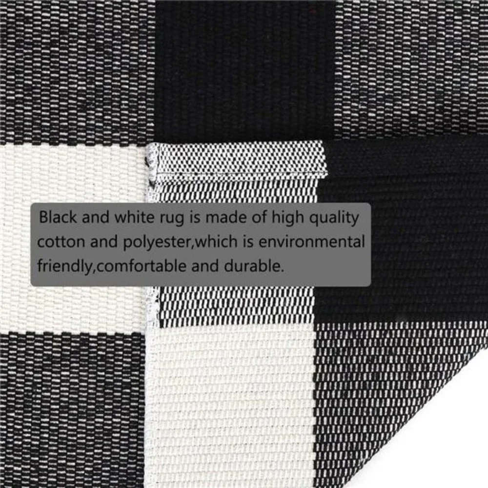Buffalo Plaid Rugs Black and White Check Rug 35.4'' x 59''Hand-Woven (3' x 5')